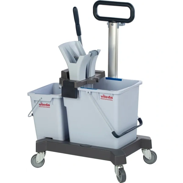 Тележка уборочная Vileda Professional Система УльтраСпид Про двухведерная 1х25 л + 1х10 л с отжимом на платформе с транспортировочной ручкой (арт. производителя 147209)