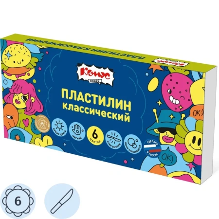Пластилин классический Комус Класс Максики набор 6 цв 120 г, со стеком