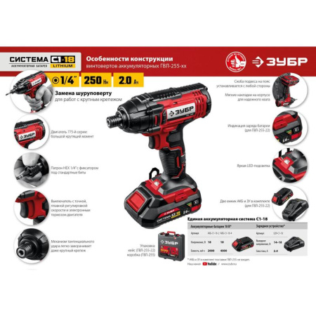 Винтоверт аккумуляторный ЗУБР ГВЛ-255-22