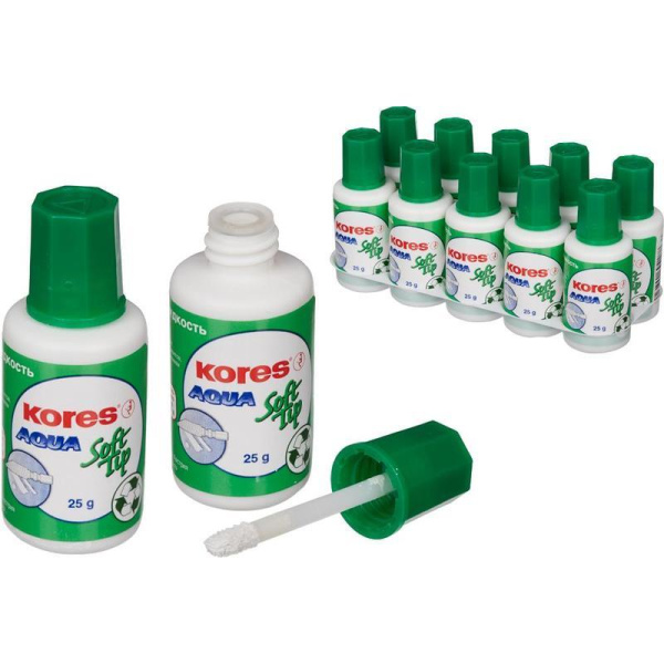 Корректирующая жидкость (штрих) Kores Soft Tip Aqua водная 25 г