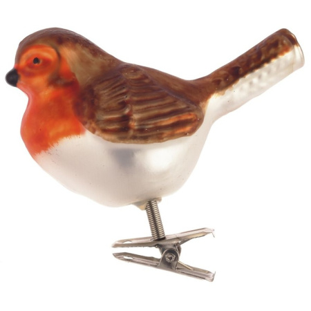 Елочная игрушка на прищепке Птичка стекло (высота 8 см)