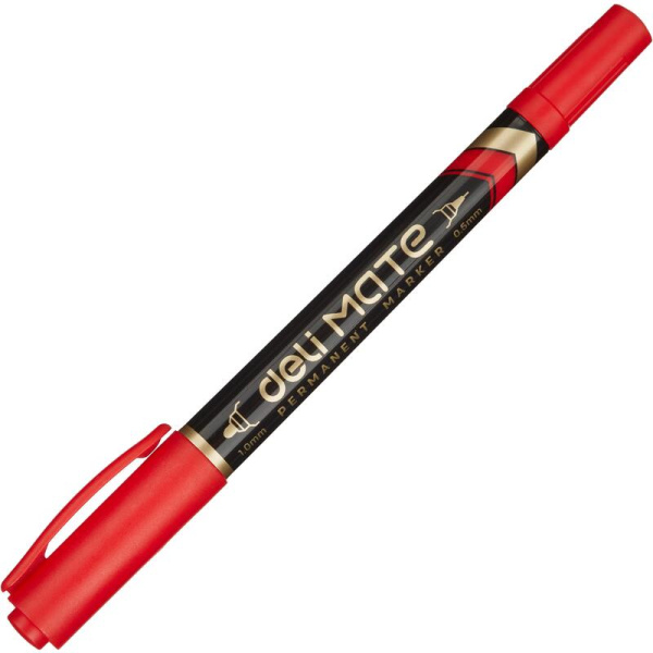 Маркер перманентный двухсторонний Deli EU10440 Mate красный (толщина линии 0.5-1 мм) круглый/скошенный наконечник