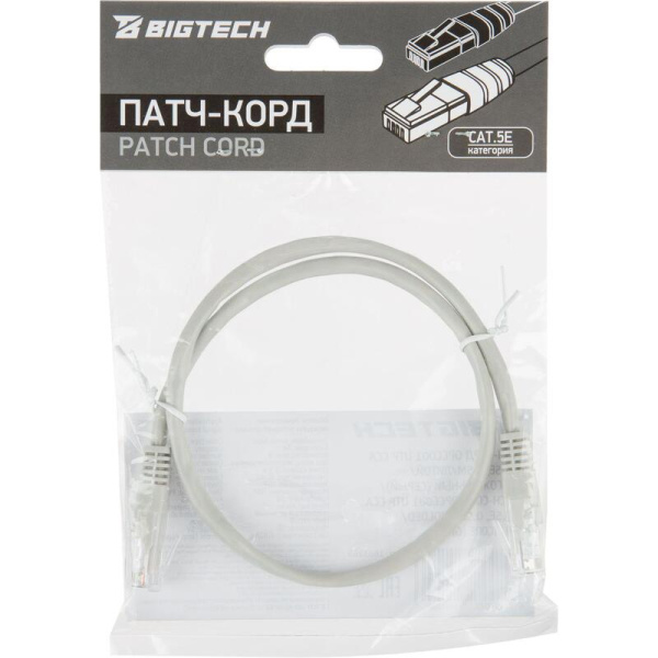 Патч-корд витая пара BigTech OPCC001 UTP CCA cat 5e 0.5 м