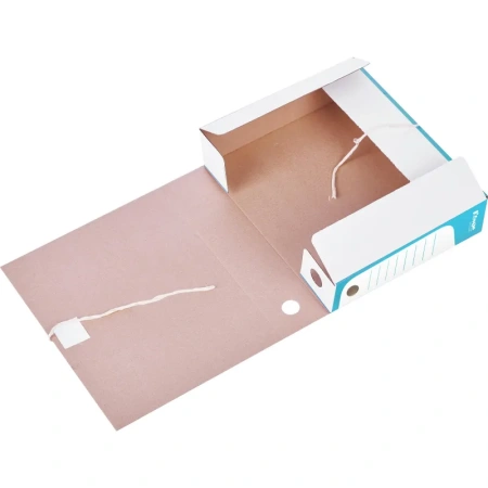 Короб архивный на 2-х завязках Комус А4 75 мм гофрокартон до 770 листов бирюзовый