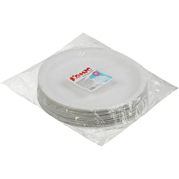 Тарелка одноразовая бумажная 230 мм белая 50 штук в упаковке Комус Эконом