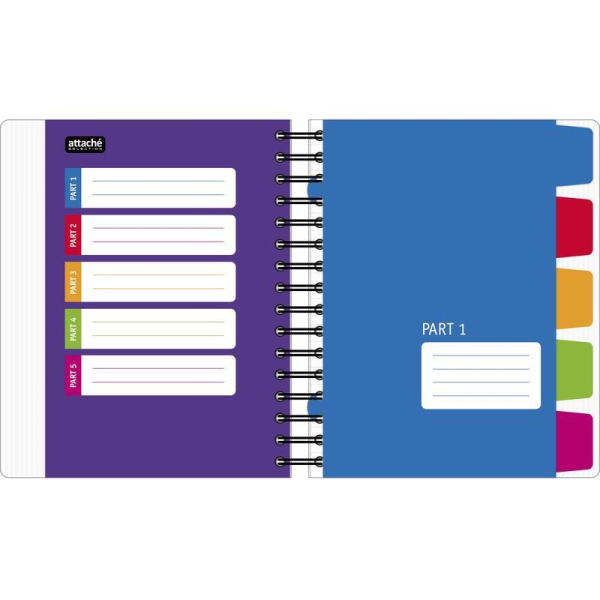 Бизнес-тетрадь креативная Attache Selection Office book 2 А5 150 листов разноцветная в клетку на спирали 5 разделителей (185x210 мм)