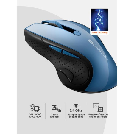 Мышь компьютерная Canyon CNS-CMSW01BL синяя