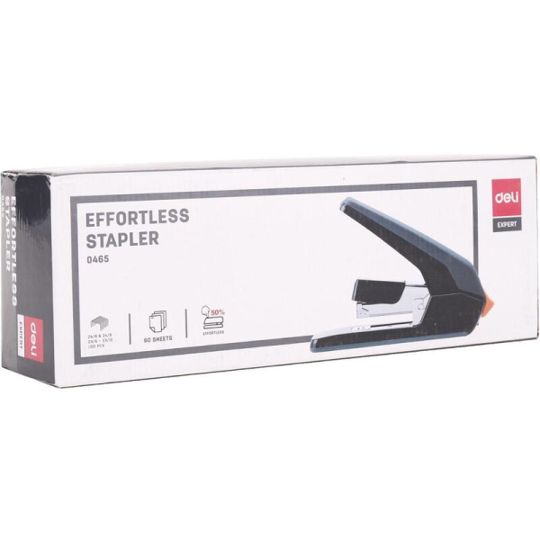 Степлер мощный Deli E0465BLACK Expert до 60 листов черный (скобы № 23/6,  23/8,  23/10, 23/13, 24/6, энергосберегающий)