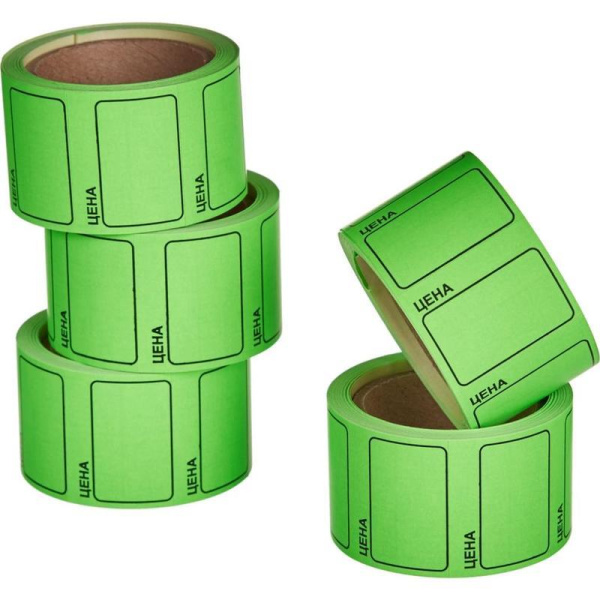 Этикет-лента Цена для ручного нанесения прямоугольная зеленая 35х25 мм (5 рулонов по 250 этикеток)