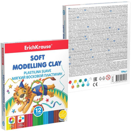 Пластилин восковой ErichKrause 12 цветов со стеком 156 г