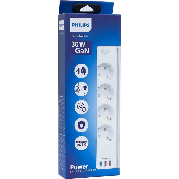 Сетевой фильтр Philips CHP8246WA/51 на 4 розетки 2 метра + 2 USB