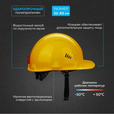 Каска защитная TOPFORT Стандарт 204 желтая с храповым механизмом