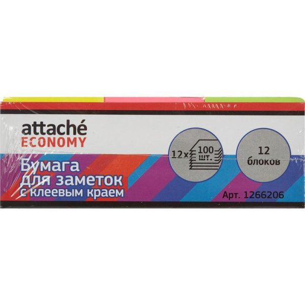 Стикеры Attache Economy 38x51 мм неоновые (12 блоков по 100 листов)