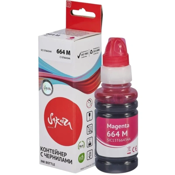Чернила контейнер Sakura C13T66434A (664 M) пур. для Epson - L100/200/300