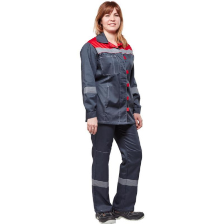 Костюм рабочий летний женский л20-КБР с СОП серый/красный (размер 52-54, рост 170-176)