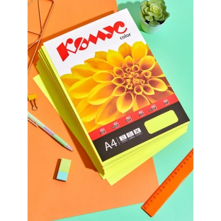 Бумага цветная для печати Комус Color желтая неон (А4, 75 г/кв.м, 500   листов)