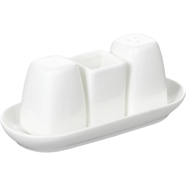 Набор для специй Wilmax White Box 4 предмета (солонка, перечница,  ёмкость для зубочисток, подставка)