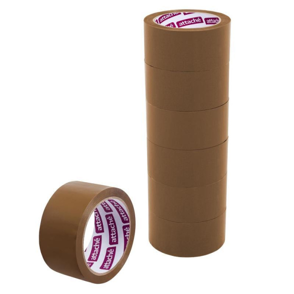 Клейкая лента упаковочная Attache 50 мм x 66 м 50 мкм коричневая (6 штук в упаковке)