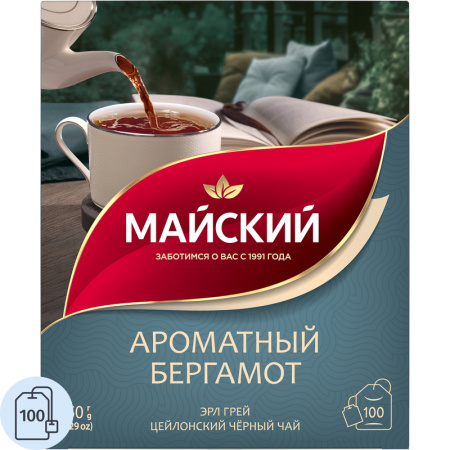 Чай черный Майский Ароматный Бергамот 100 пакетиков