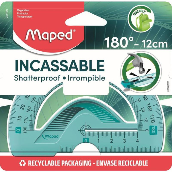 Транспортир Maped Incassable пластиковый 180 градусов 12 см (в  ассортименте, 244180)