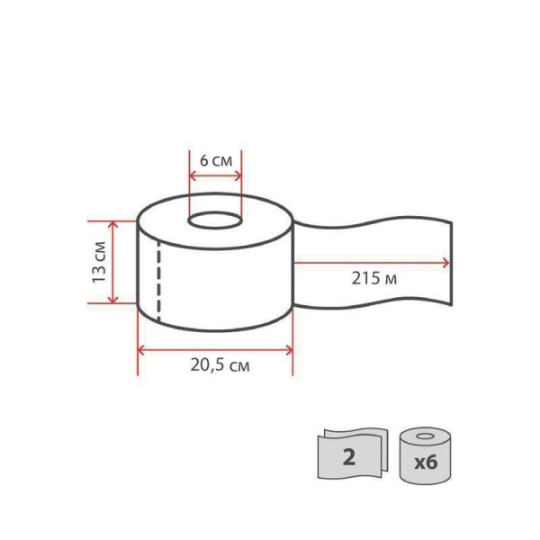 Бумага туалетная в рулонах Luscan Professional 2-слойная 6 рулонов по 215 метров (артикул производителя 1095396)