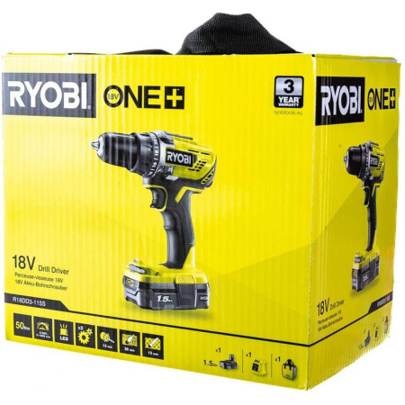 Дрель-шуруповерт аккумуляторная Ryobi One+ R18DD3-115S (5133005301) Дрель-шуруповерт аккумуляторная Ryobi One+ R18DD3-115S (5133005301)