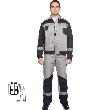 Костюм рабочий летний мужской л21-КПК с СОП серый/черный (размер 44-46, рост 170-176)
