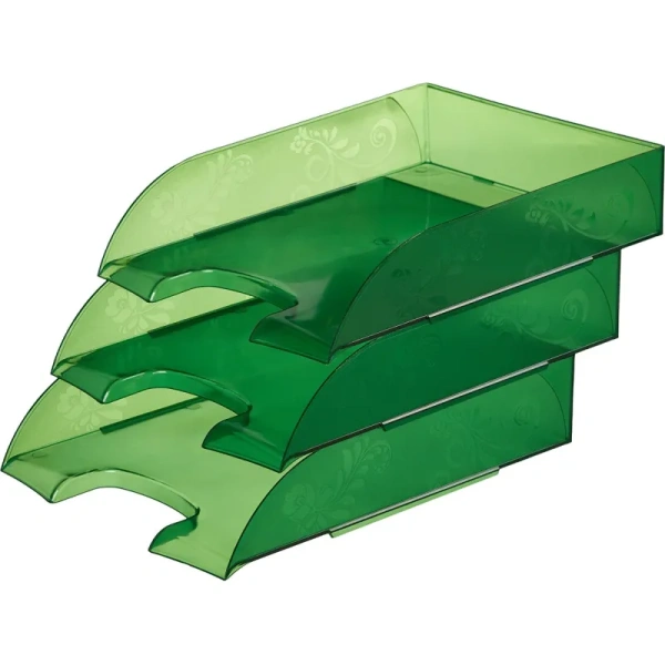 Лоток горизонтальный для бумаг Комус Русская серия пластиковый зеленый