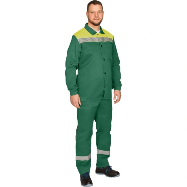 Костюм рабочий летний мужской л16-КПК с СОП зеленый/желтый (размер  64-66, рост 170-176)