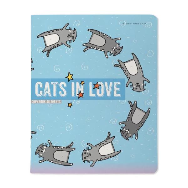 Тетрадь общая Bruno Visconti Cats in love А5 48 листов в клетку на  скрепке (5 штук в упаковке, обложка в ассортименте)