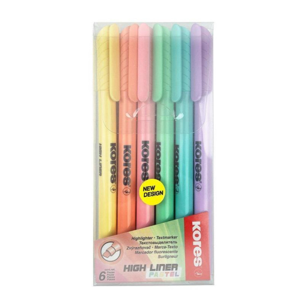 Набор тексовыделителей Kores High Liner Pastel (толщина линии 1-4 мм, 6 цветов)