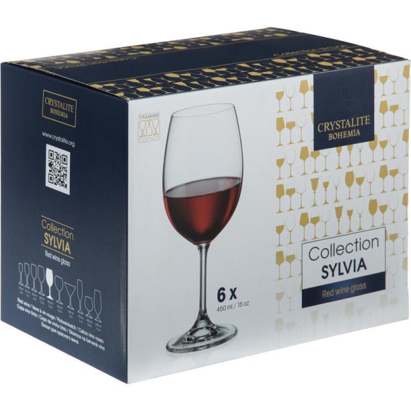 Набор бокалов для вина Crystal Bohemia Sylvia стеклянные 450 мл (6 штук  в упаковке)