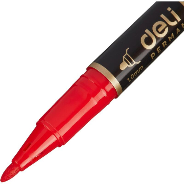 Маркер перманентный двухсторонний Deli EU10440 Mate красный (толщина линии 0.5-1 мм) круглый/скошенный наконечник