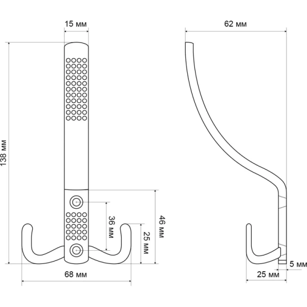 Вешалка настенная Стандарт 212 A BL матовая чёрная (68х62х138 мм, 3  крючка)