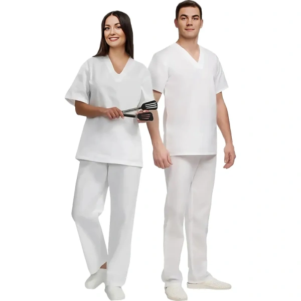 Костюм пекаря у05-КБР (КР) белый бязь с коротким рукавом (142 г/кв.м,  размер 48-50, рост 158-164)