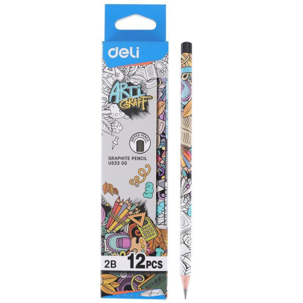 Карандаш чернографитный Deli Arti Graff 2B заточенный шестигранный