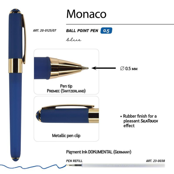 Ручка шариковая неавтоматическая Bruno Visconti Monaco синяя   (темно-синий корпус, толщина линии 0.4 мм)