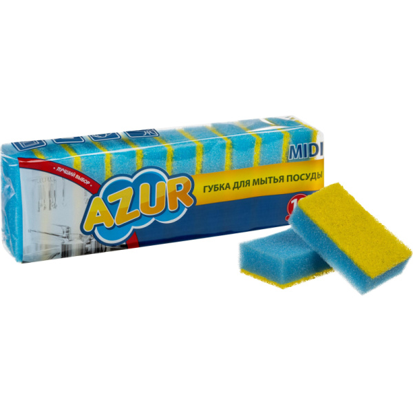 Губка для посуды Azur поролон 8x5 см с абразивным слоем (10 штук в  упаковке)