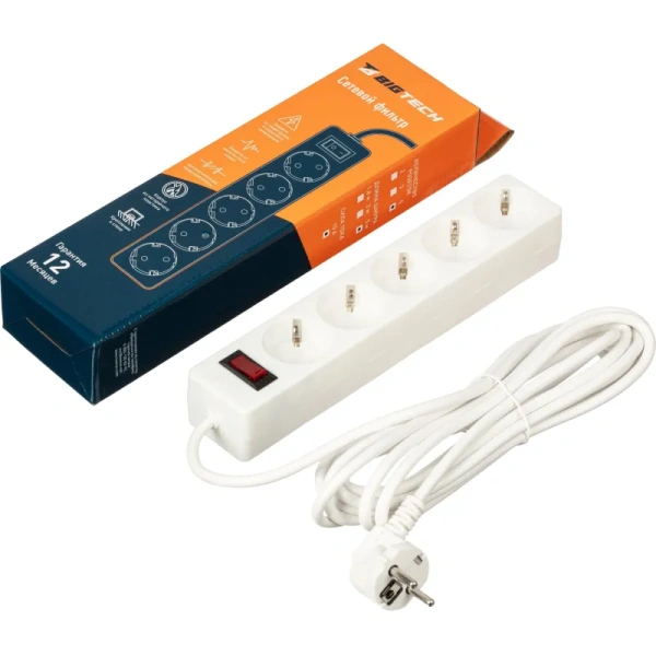 Сетевой фильтр BigTech на 5 розеток 5 метров (STD-510-5-W)