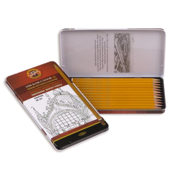 Набор чернографитных карандашей Koh-I-Noor 1502/III 5B-5H заточенные (12 штук в упаковке)