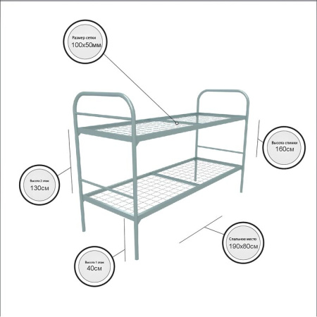 Кровать двухъярусная Эконом металлическая улучшенная (серый,  809х1350х1966 мм)