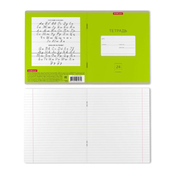 Тетрадь школьная зеленая ErichKrause Классика Bright А5+ 24 листа в   линейку (10 штук в упаковке)