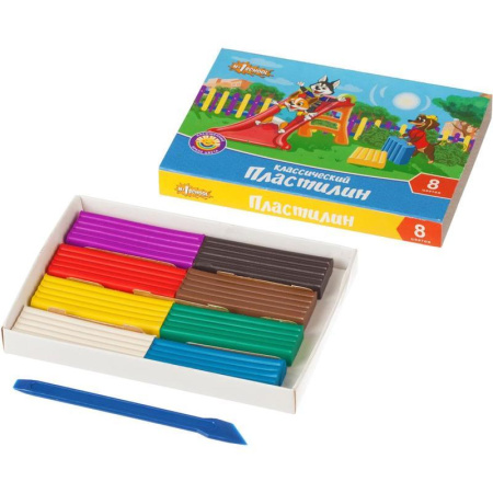 Пластилин классический №1 School Шустрики 8 цветов 160 г со стеком