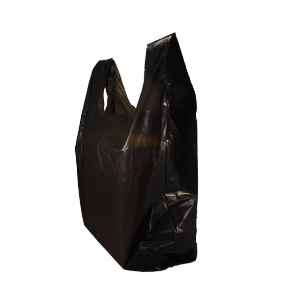 Пакет-майка ПНД 28 мкм черный (30+18x56 см, 100 штук в упаковке)