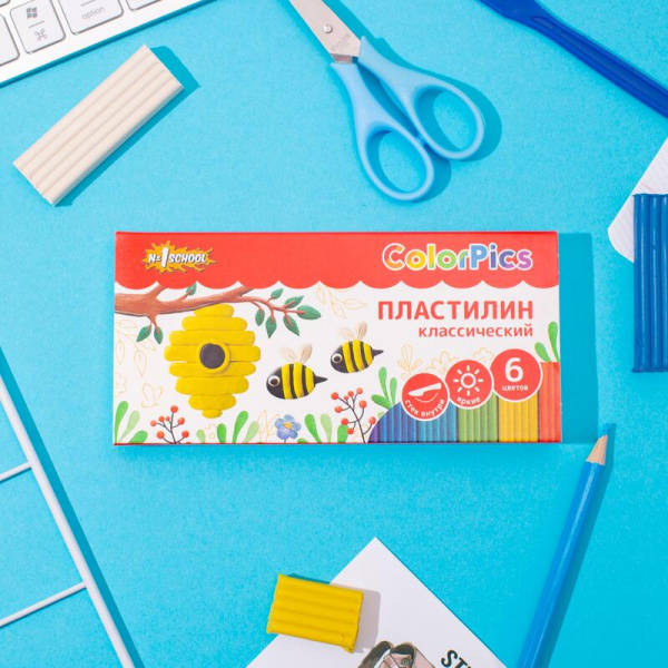 Пластилин классический №1 School ColorPics 6 цветов 120 г со стеком