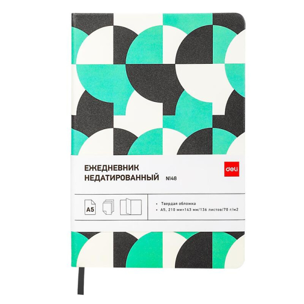 Ежедневник недатированный Deli Coloring искусственная кожа A5 136 листов  черный/зеленый