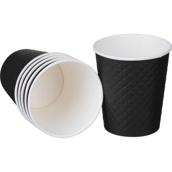 Стакан одноразовый бумажный 250/280 мл черный 25 штук в упаковке Waffle Black