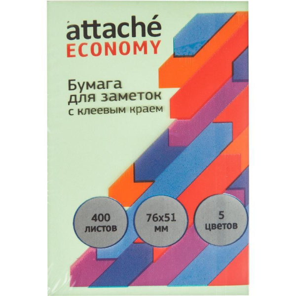 Стикеры Attache Economy 76x51 мм 5 цветов (1 блок, 400 листов)
