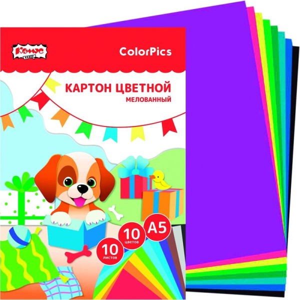 Картон цветной Комус Класс ColorPics (А5, 10 листов, 10 цветов,  мелованный)