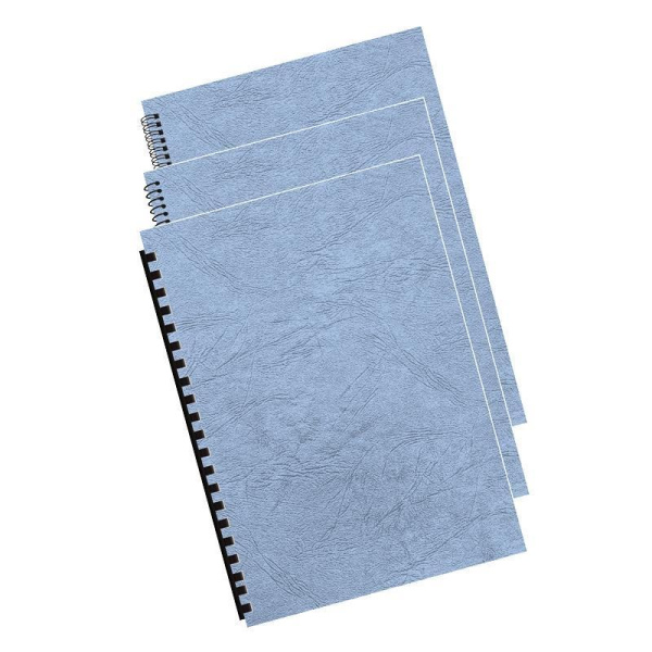 Обложки для переплета картонные Fellowes А4 250 г/кв.м голубые текстура кожа (100 штук в упаковке)